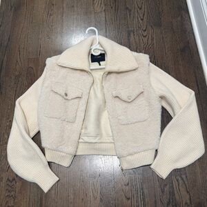 Maje Cream Ribbed Collar Jacket